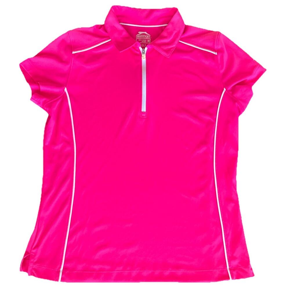 Slazenger Women’s MEDIUM Golf Shirt Bright Pink Collared 1/4 Zip